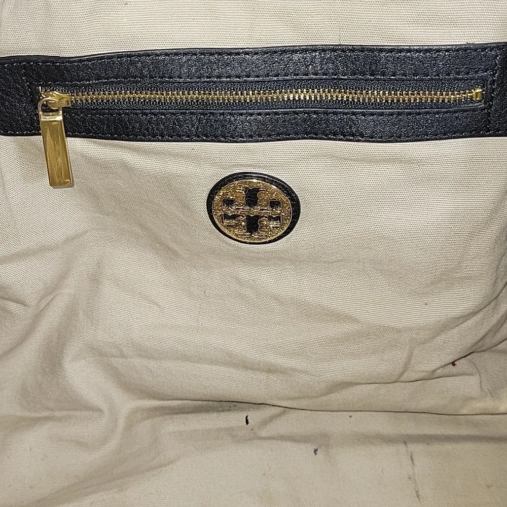 Tory Burch Classic Black Pebble Leather Tote Handbag